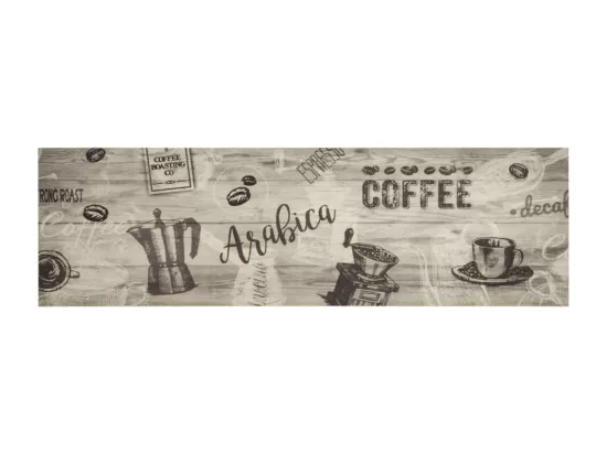 Tapis de cuisine lavable imprimé café gris 45x150 cm velours