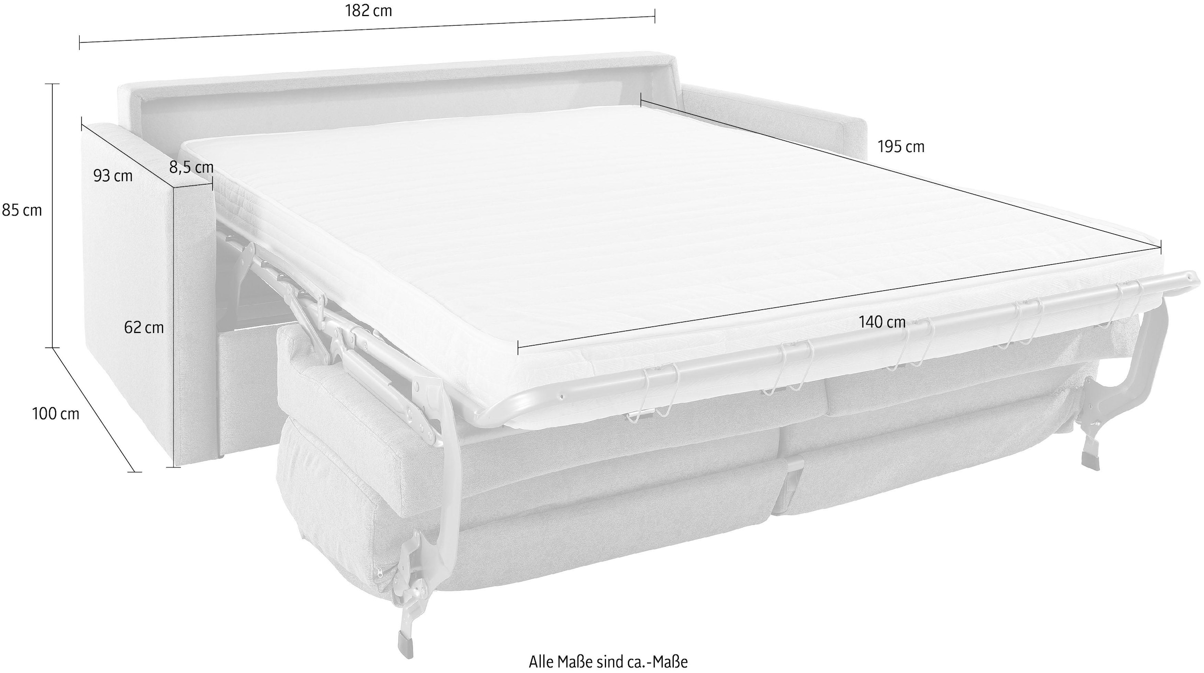 Home affaire Schlafsofa »GOLDPOINT 182cm,  Dauerschläfer, Liegefläche 140/200 cm,« 3-Sitzer mit Dauerschläfer-Funktion, Bonell-Federkernmatratze,