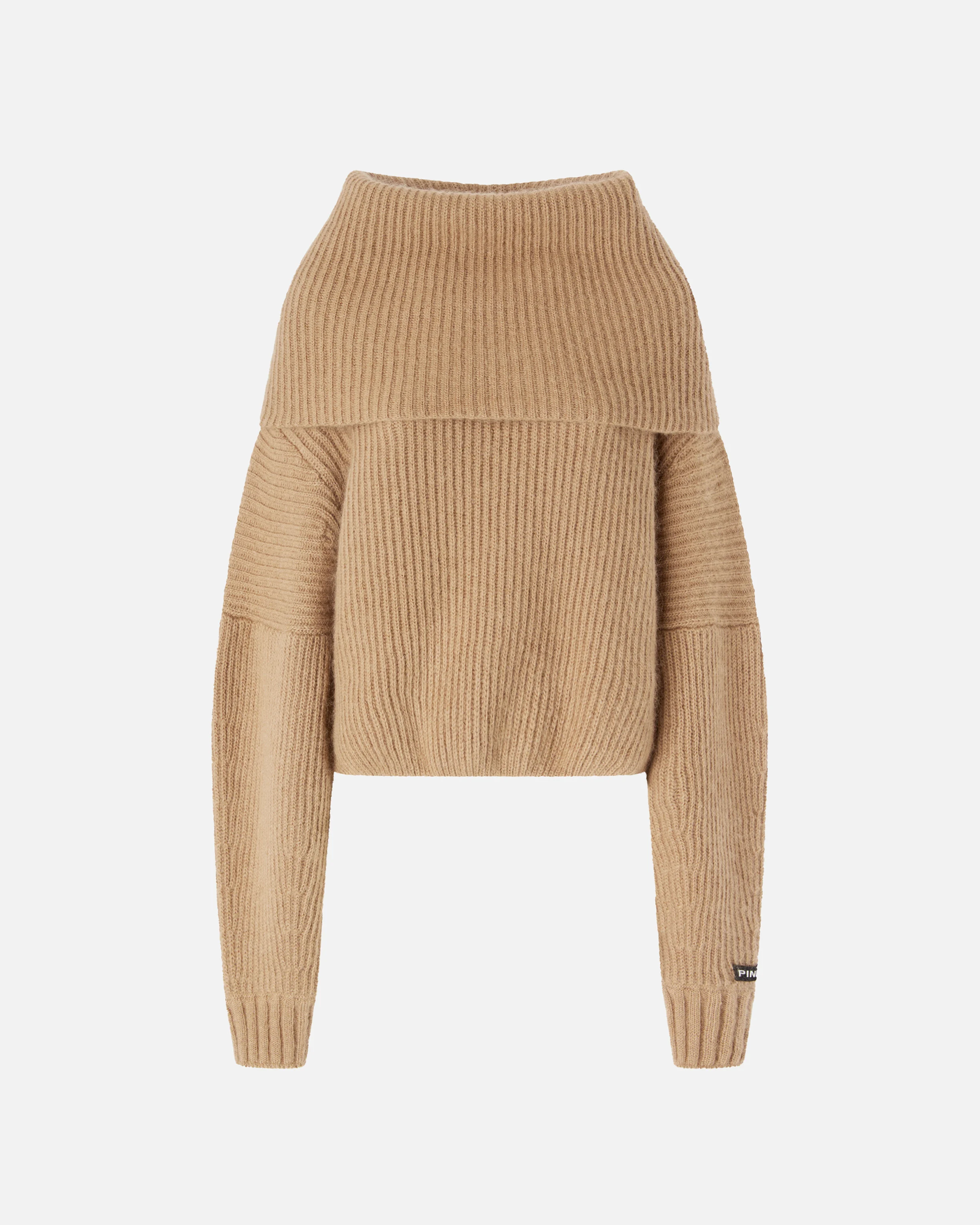 Pull côtelée à large col rabattu | Beige