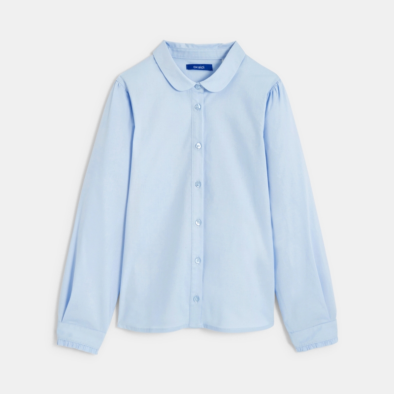 Chemise unie col Claudine turquoise fille