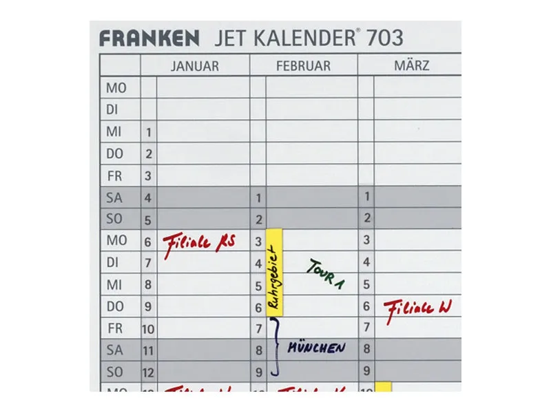 FRANKEN JetKalender 703 - Tørslette-planlæggertavle - årlig - vægmonterbar - 900 x 600 mm - magnetisk - hvid - sølvramme med lysegrå hjørner