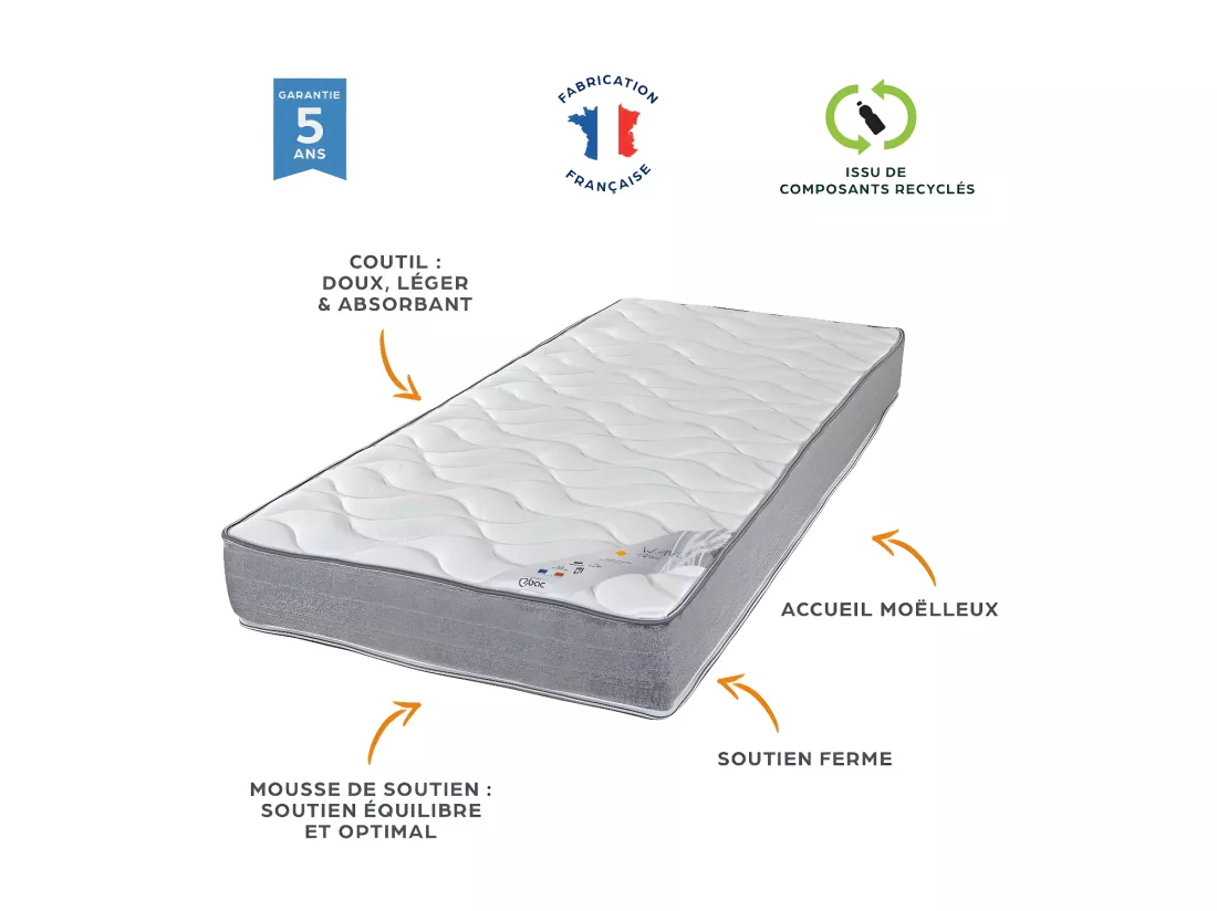 Lit électrique S62 + matelas Wave 2x90x200 - Mousse - Soutien ferme - Made in France