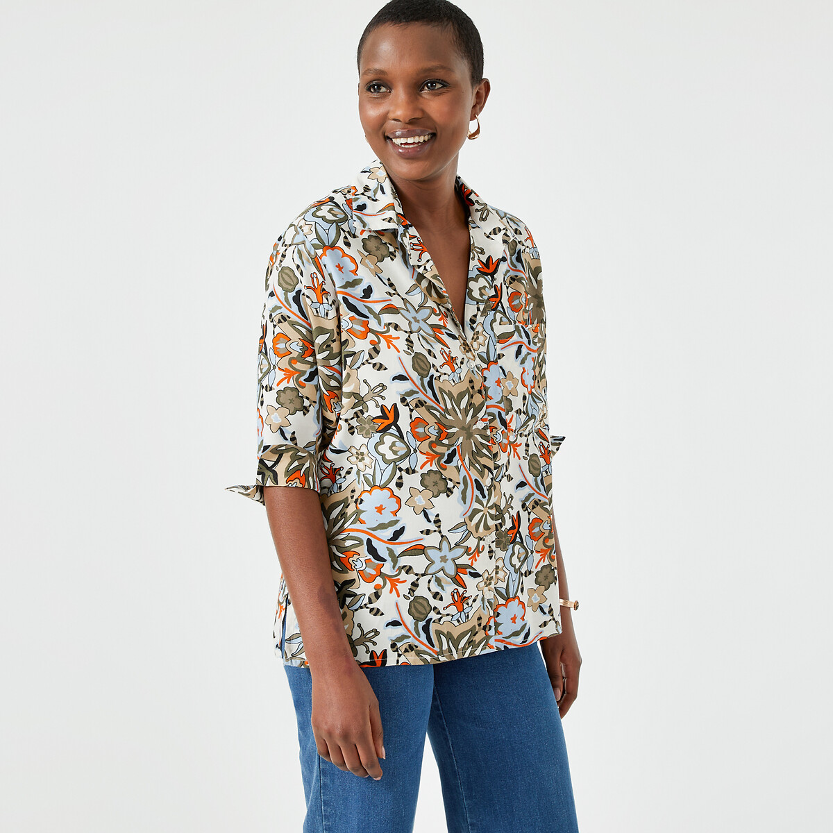 ANNE WEYBURN<br>Camisa com estampa floral, mangas 3/4