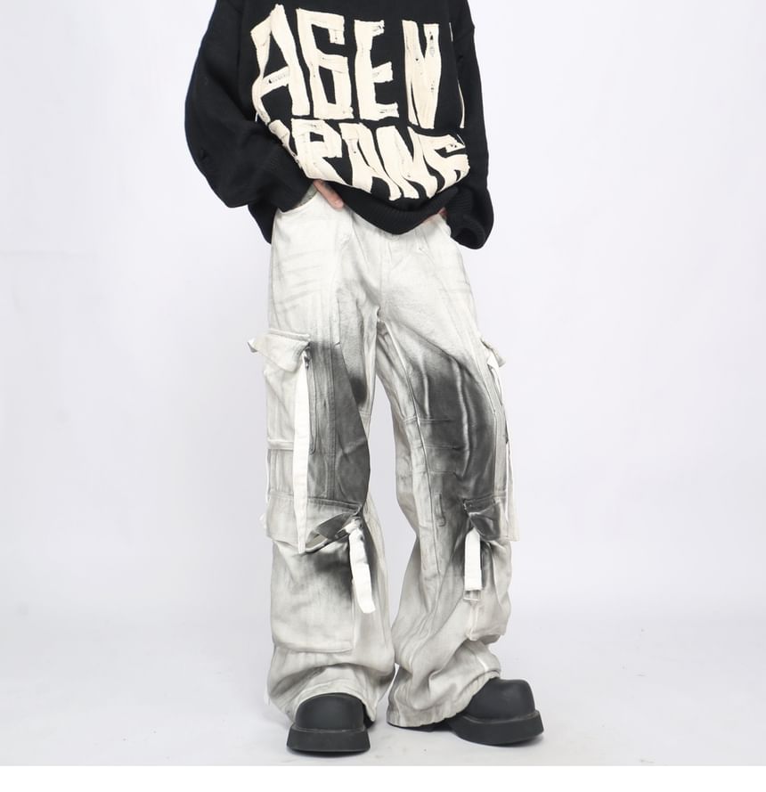 Derbundy - Mid Rise Washed Wide Leg Cargo-broek