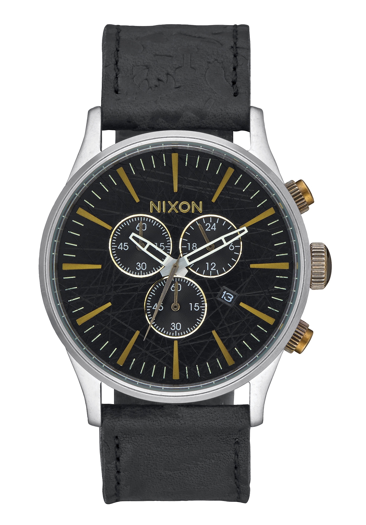 Nixon The Sentry Chrono Leather Black Brass A4052222