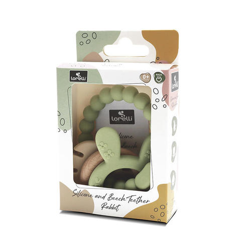 Anneau de dentition en silicone et hêtre Lapin Vert - LORELLI