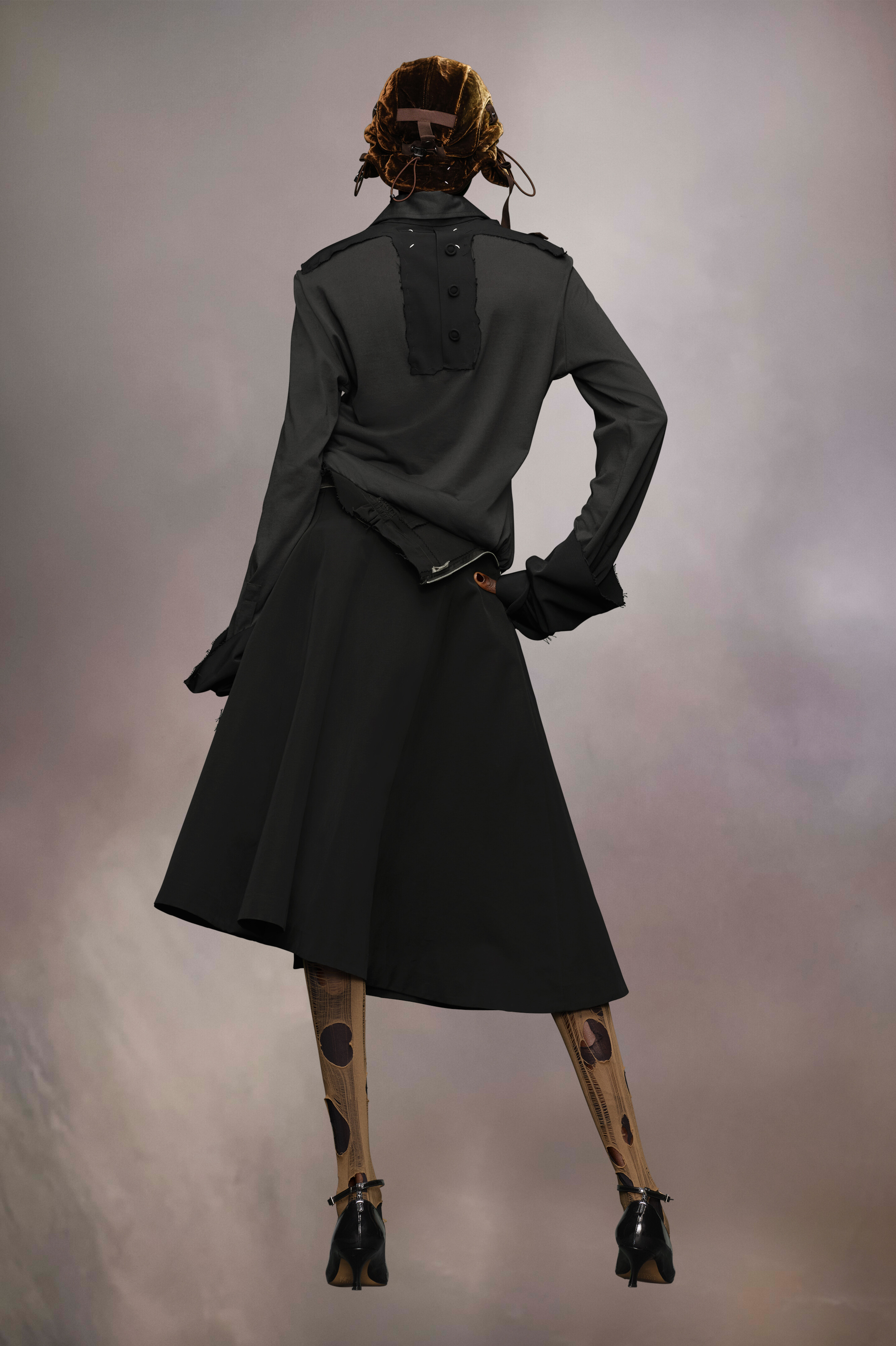 Black Long-sleeved Midi-shirt Dress