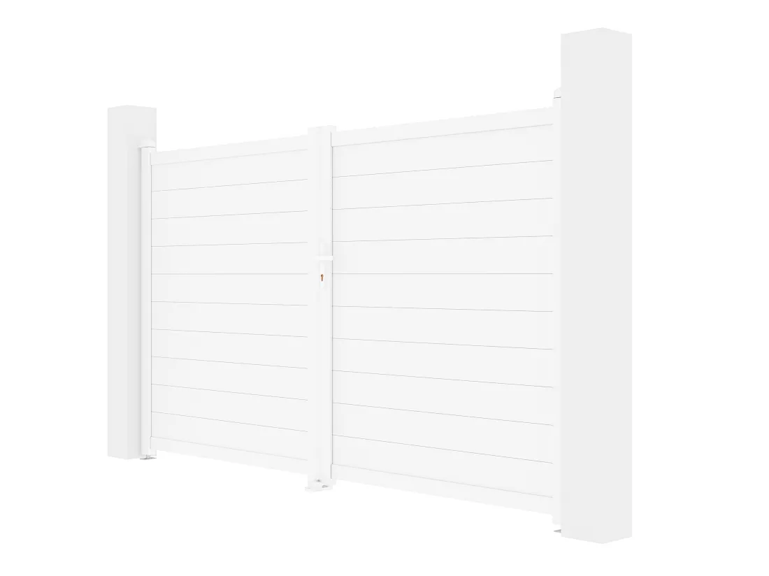 Portail battant aluminium plein L305 x H181 cm blanc - NAZARIO