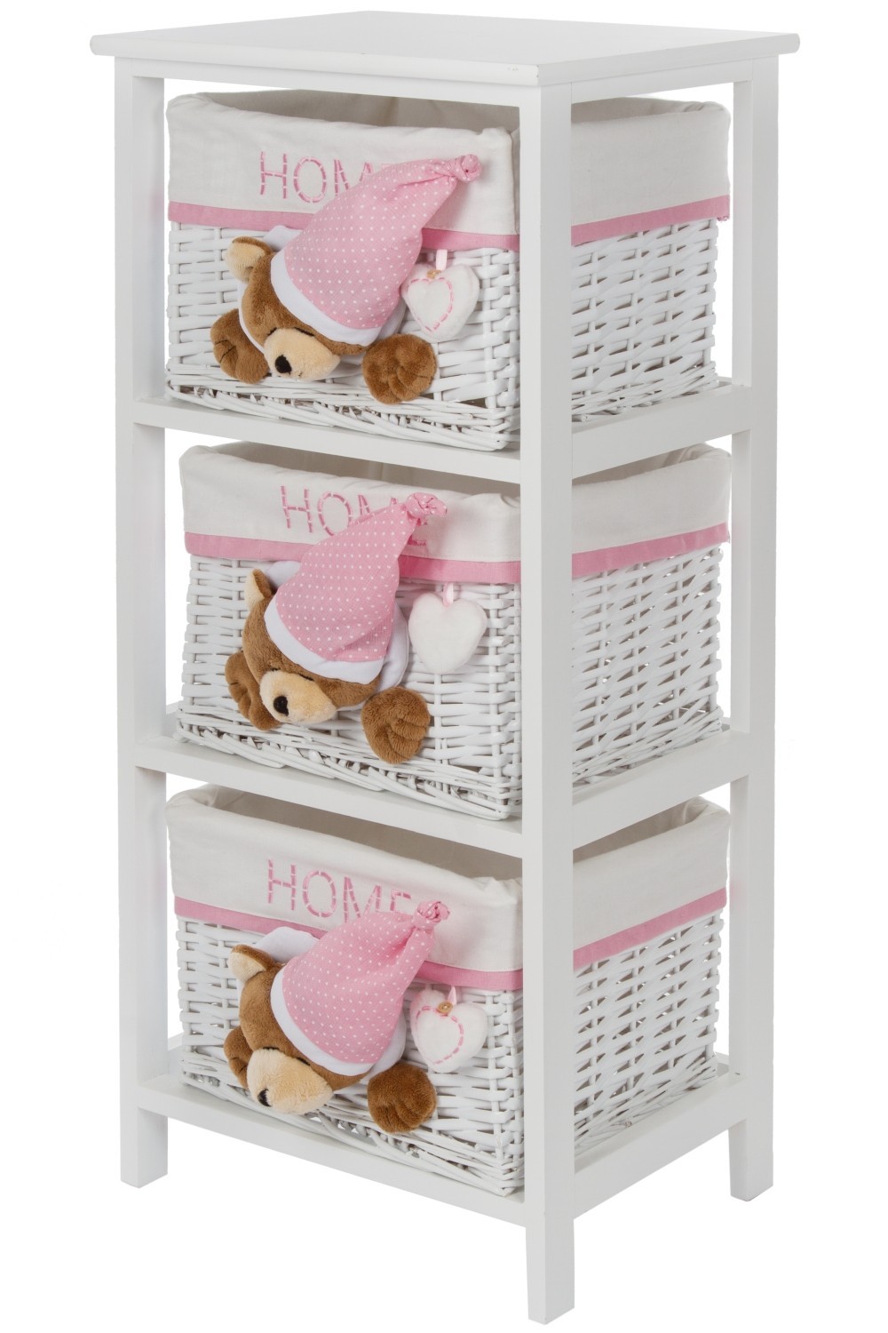 Kommode SLEEPY BEAR - weiß-pink - mit 3 Körben