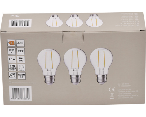3x LED Lamp A60 E27/4.5W (40W) 470 lm 2700 K warm wit helder 3 stuks
