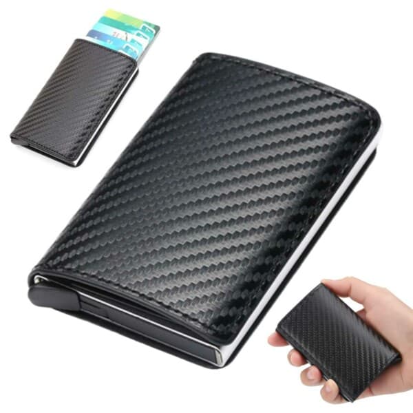 Karbonfiber pop-up-kortholder med RFID-beskyttelse PU Black