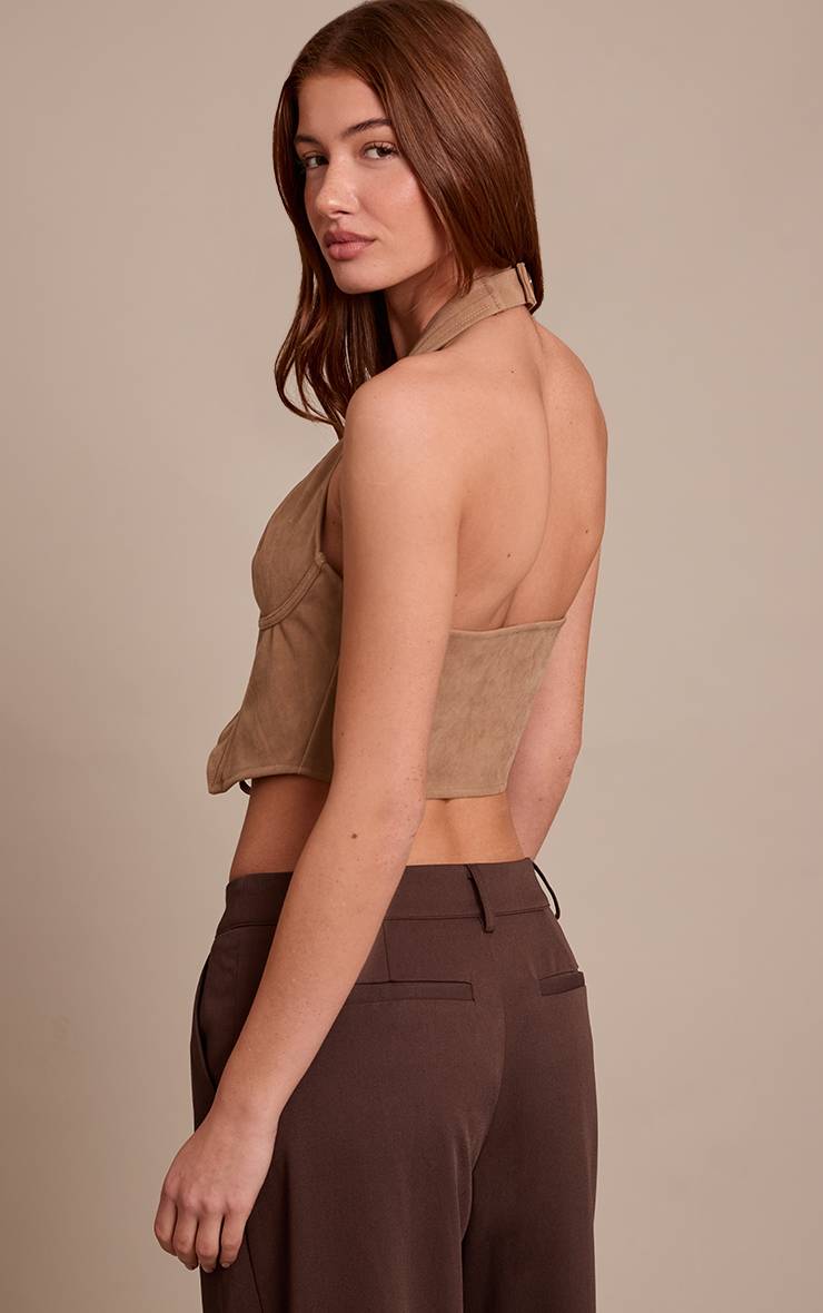 Marron Top Col Licou Plongeant À Lacets En Synthétique
