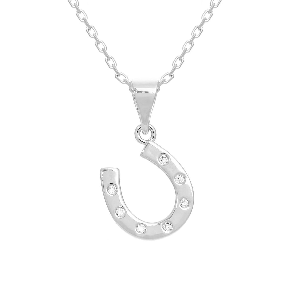 Collier porte-bonheur fer à cheval oxyde de zirconium Argent 925 Rhodié