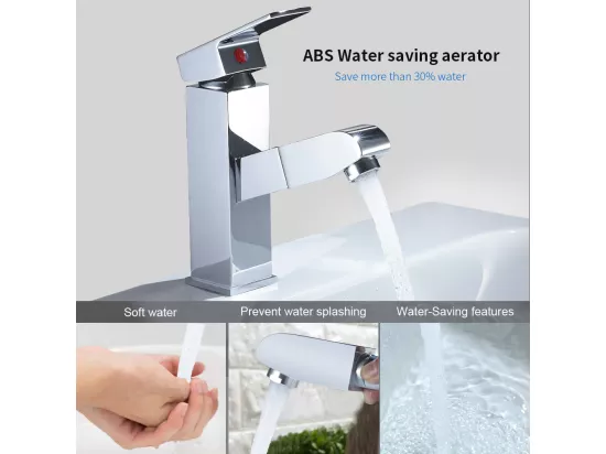 Robinet Lavabo avec Douchette Extractible Robinet Salle Bain Laiton Chromé Mitigeur Lavabo Eau Froide/Chaude Robinetterie pour Salle Bain,EU Modèle