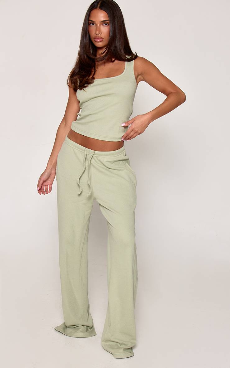 Vert Sauge Pantalon De Pyjama Côtelé À Taille Cordon
