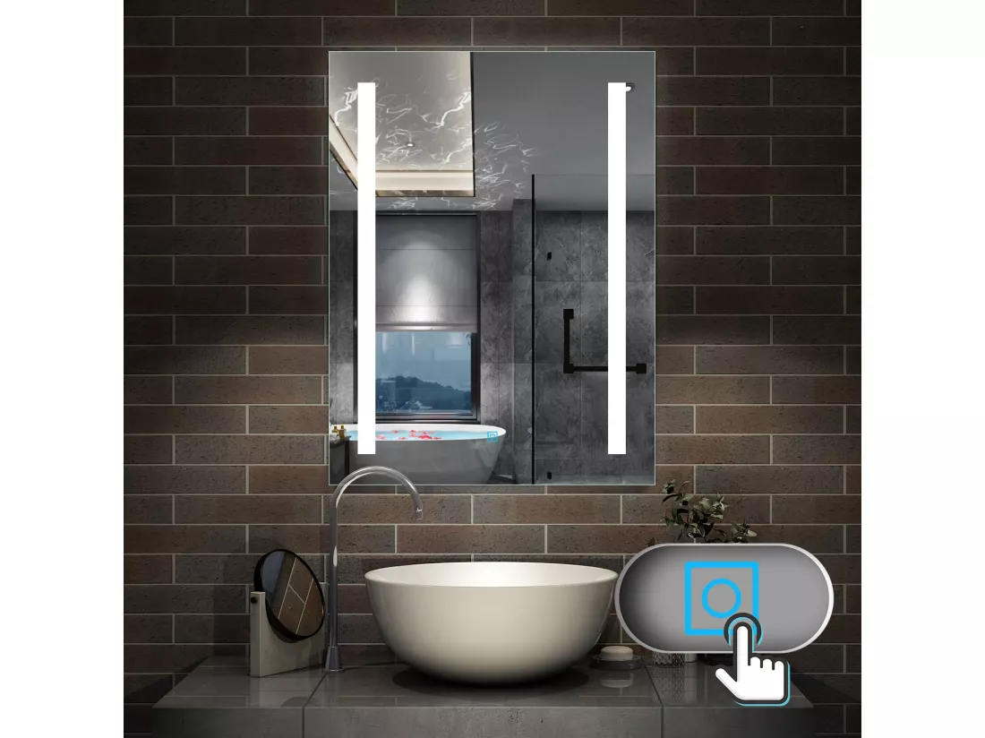 Miroir de Salle de Bain Anti-buée Miroir Lumineux LED Vertical / Horizontal 45x60cm Aica
