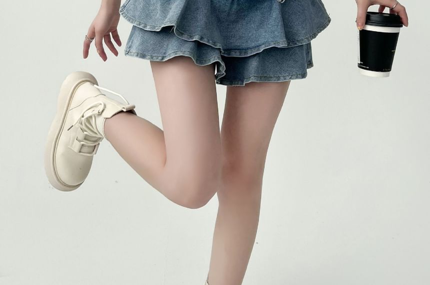 Rosesand - Mini denim rok met hoge taille en ruches
