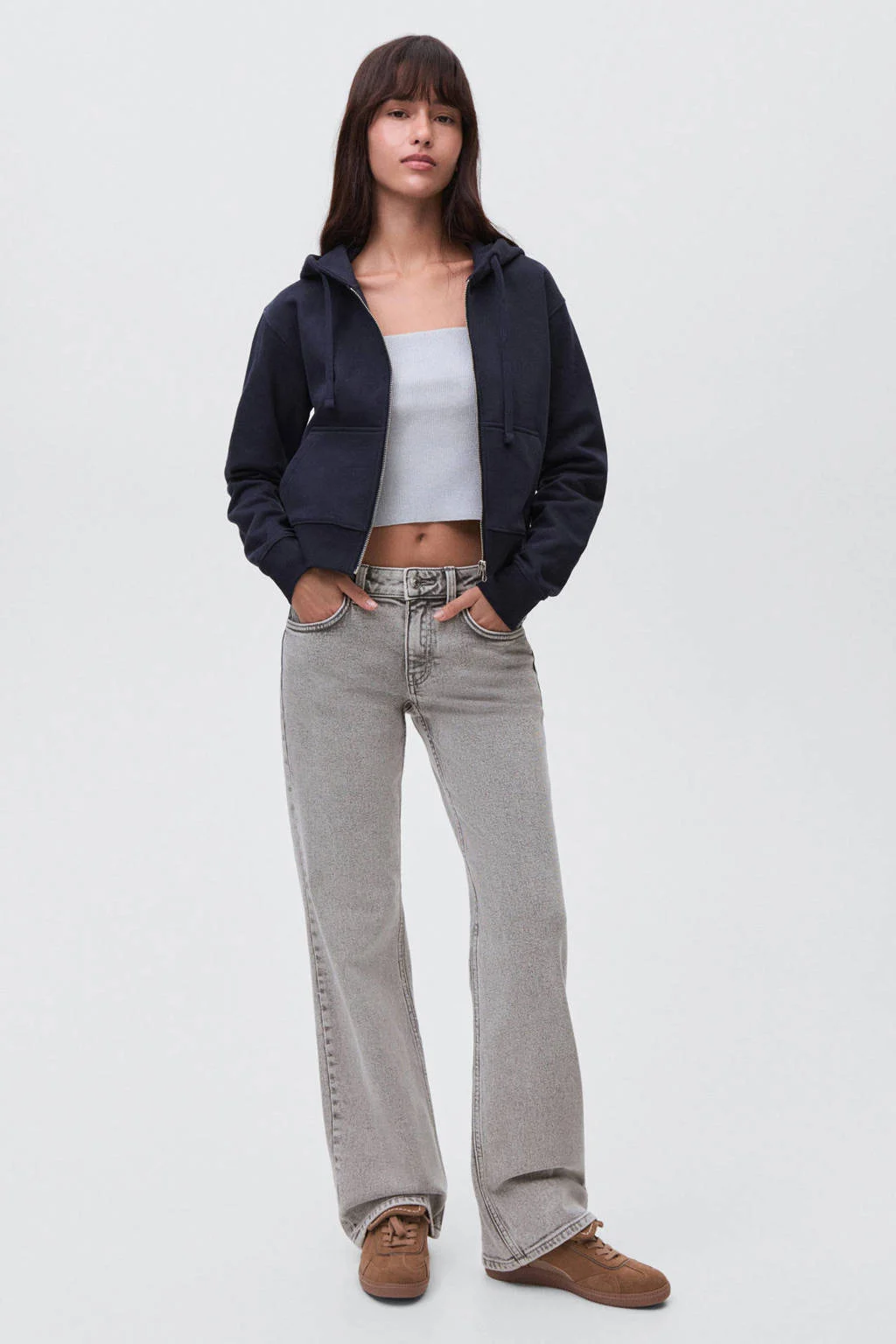 MANGO TEEN low waist straight leg jeans grey denim