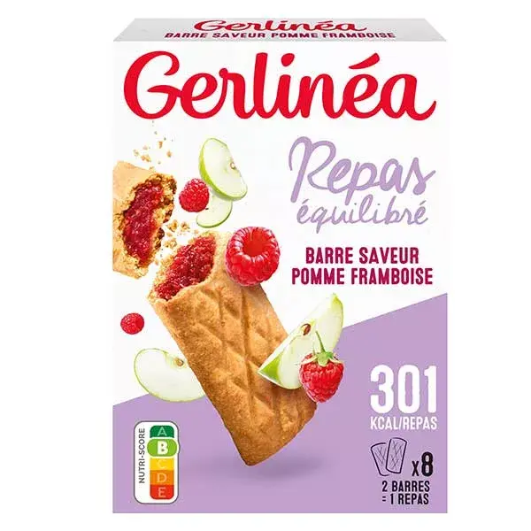 Barras de refeição Gerlinéa Slimming com recheio de maçã e framboesa, 8 x 45g