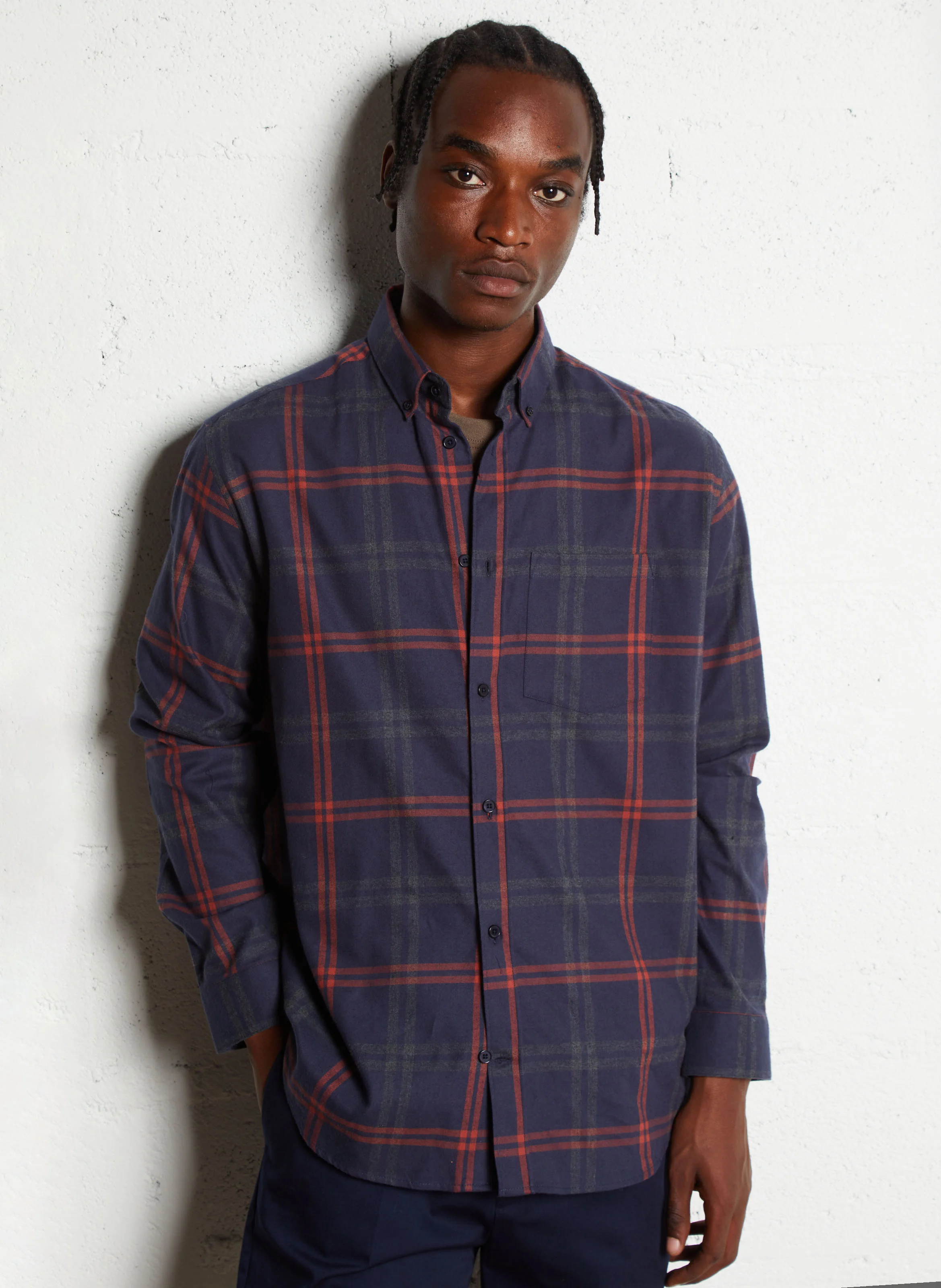 EGHI - Chemise droite col classique en coton | Bleu
