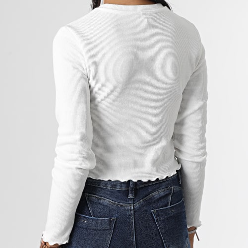 Tee Shirt Manches Longues Crop Femme Kitty Blanc