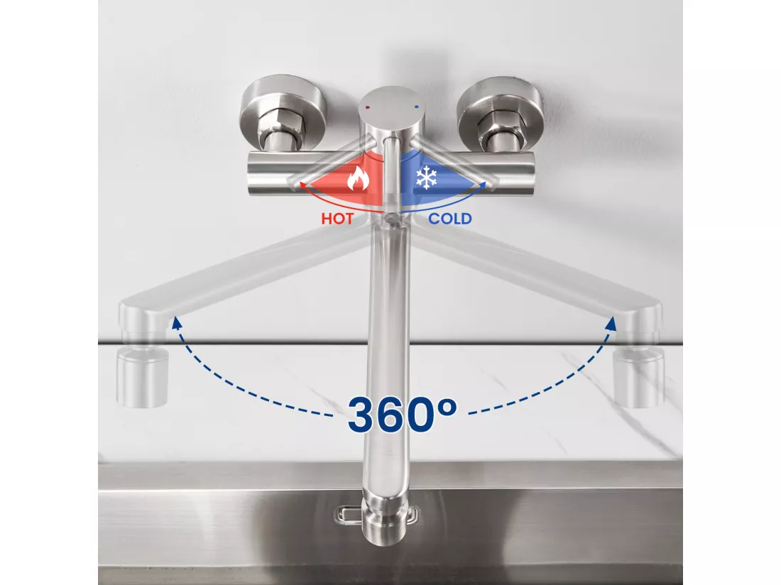 2PCS Cecipa MAX Mitigeur de Cuisine Mural Brossé, Robinet Evier Mural avec 2 Jets, Mitigeur Cuisine Pivotant à 360° Robinetterie d'évier