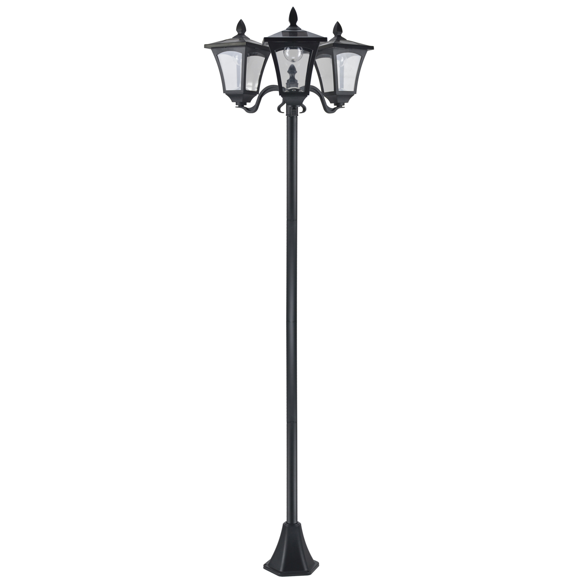 Lanterna solar de jardim Outsunny com 3 luzes LED, à prova d'água IP44, sensor noturno, luminária externa para caminhos, terraços e pátios, aço inoxidável, 51,5 x 47 x 182,5 cm, preta.