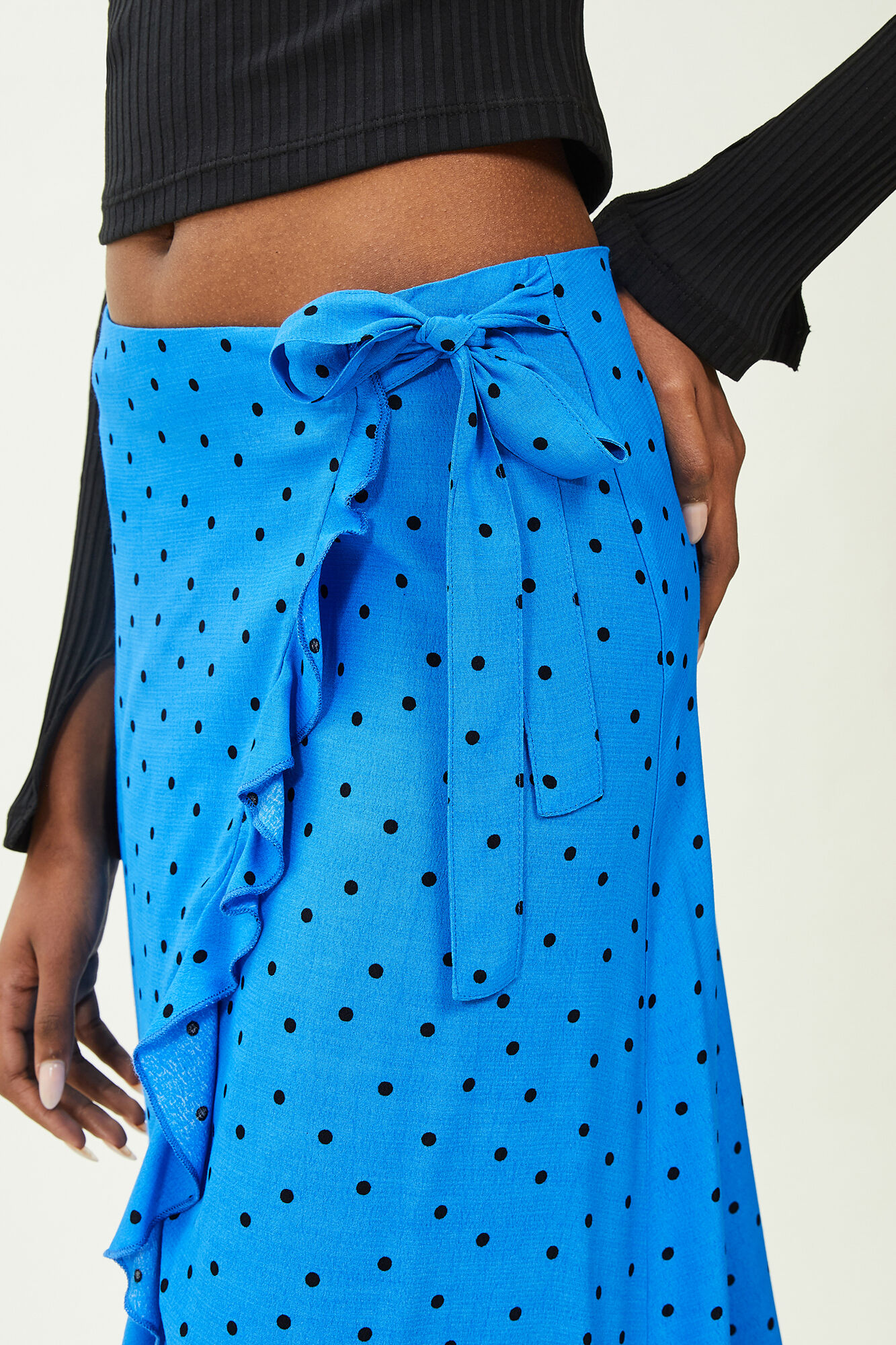 Jupe midi portefeuille avec volants - Bleu