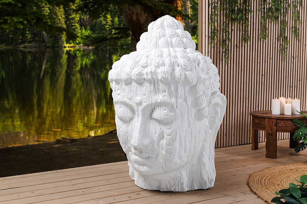 Imposanter XXL Kopf BUDDHA 110cm weiß GRC Beton