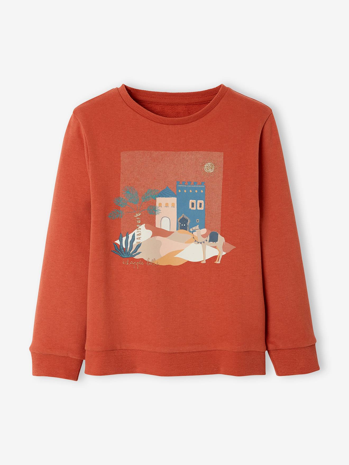 Moletom feminino com estampa marroquina, cor laranja escuro lisa.
