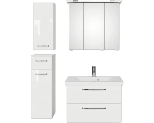 Pelipal Kumba badkamermeubelset (B x H x D 110 x 200 x 51 cm), witte glanzende fronten, 5-delige set inclusief witte mineraalstenen wastafel, badmeubel en wandkast (artikelnr. 99.770225094)