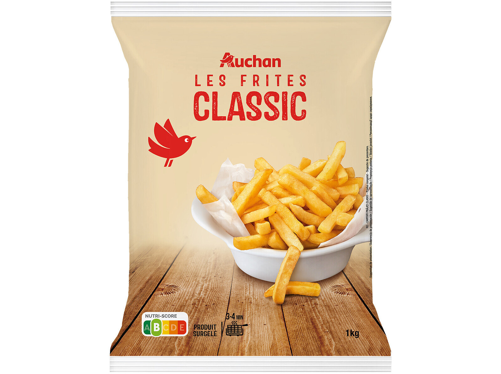 BATATAS AUCHAN PRÉ FRITAS PALITO CLASSIC P/FRITAR 1KG