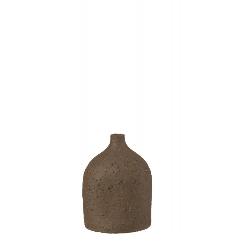 Vase col bouteille en céramique marron 15x15x20 cm