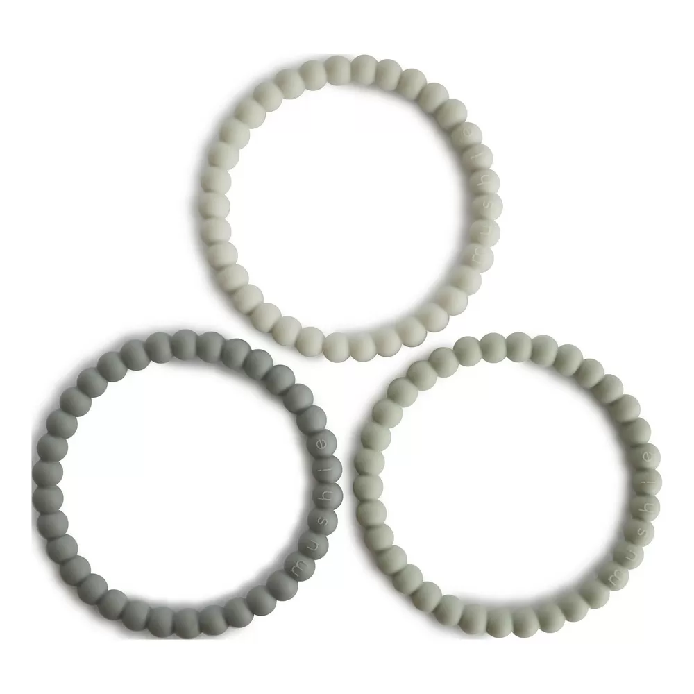 Mushie Perle Bidering (Green Tea/Cool Gray/Sea Salt) - 3 stk.