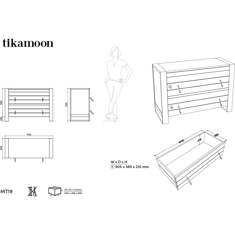 Commode de rangement en teck massif Minimalys