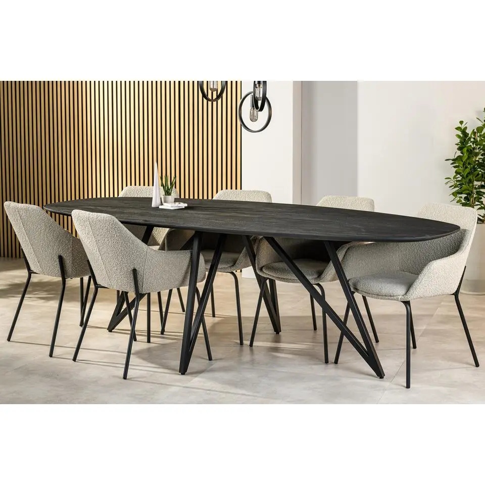Eettafel Zwart Acaciahout - Ovaal - 240x110x76cm - Langford