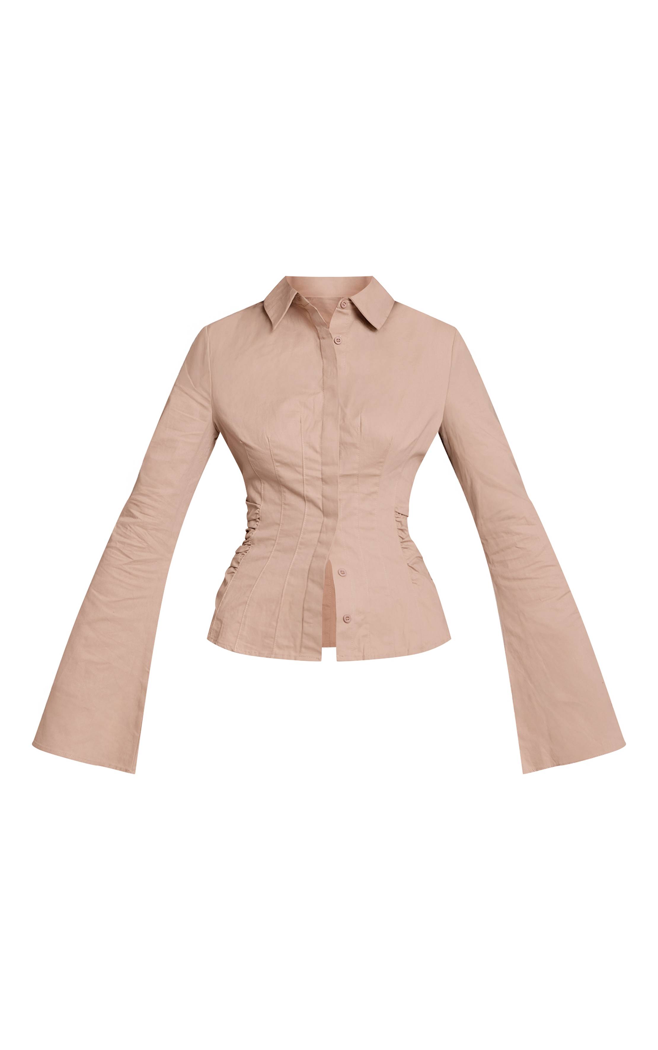 Gris Pierre Chemise À Manches Évasées Avec Détail Froncé À La Taille
