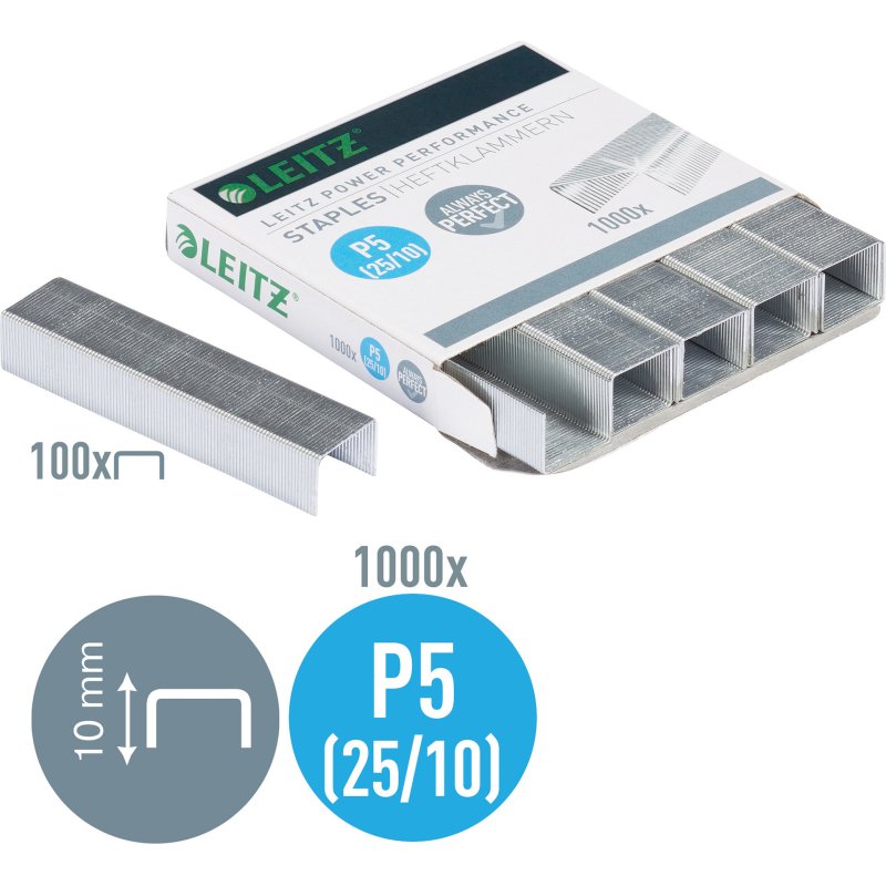 Agrafes Leitz Power Performance P5 25/10 acier - Boite de 1000