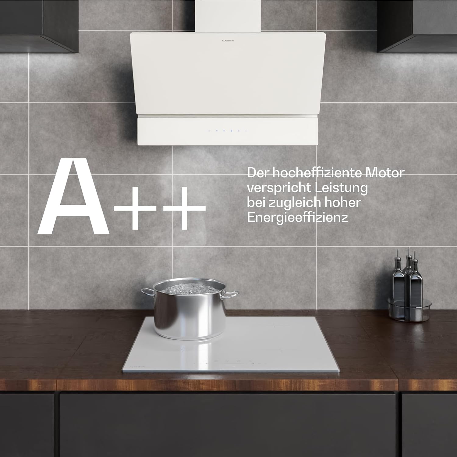 Klarstein Velaire Dunstabzugshaube 60 cm - Kopffreihaube, 820 m³/h Boost, A++ Energieeffizienz, Touch-Bedienung, LED, leise, Aluminium- & Aktivkohlefilter, Abzugshaube Küche, Weiß