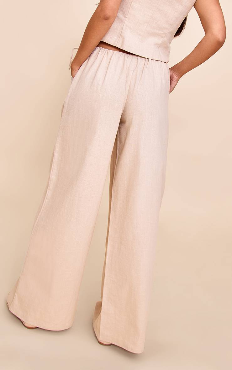 Naturel Pantalon Large En Lin Premium Avec Détail Nœuds Latéraux