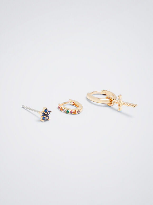 Conjunto de brincos de argola com zircônias - Multicor
