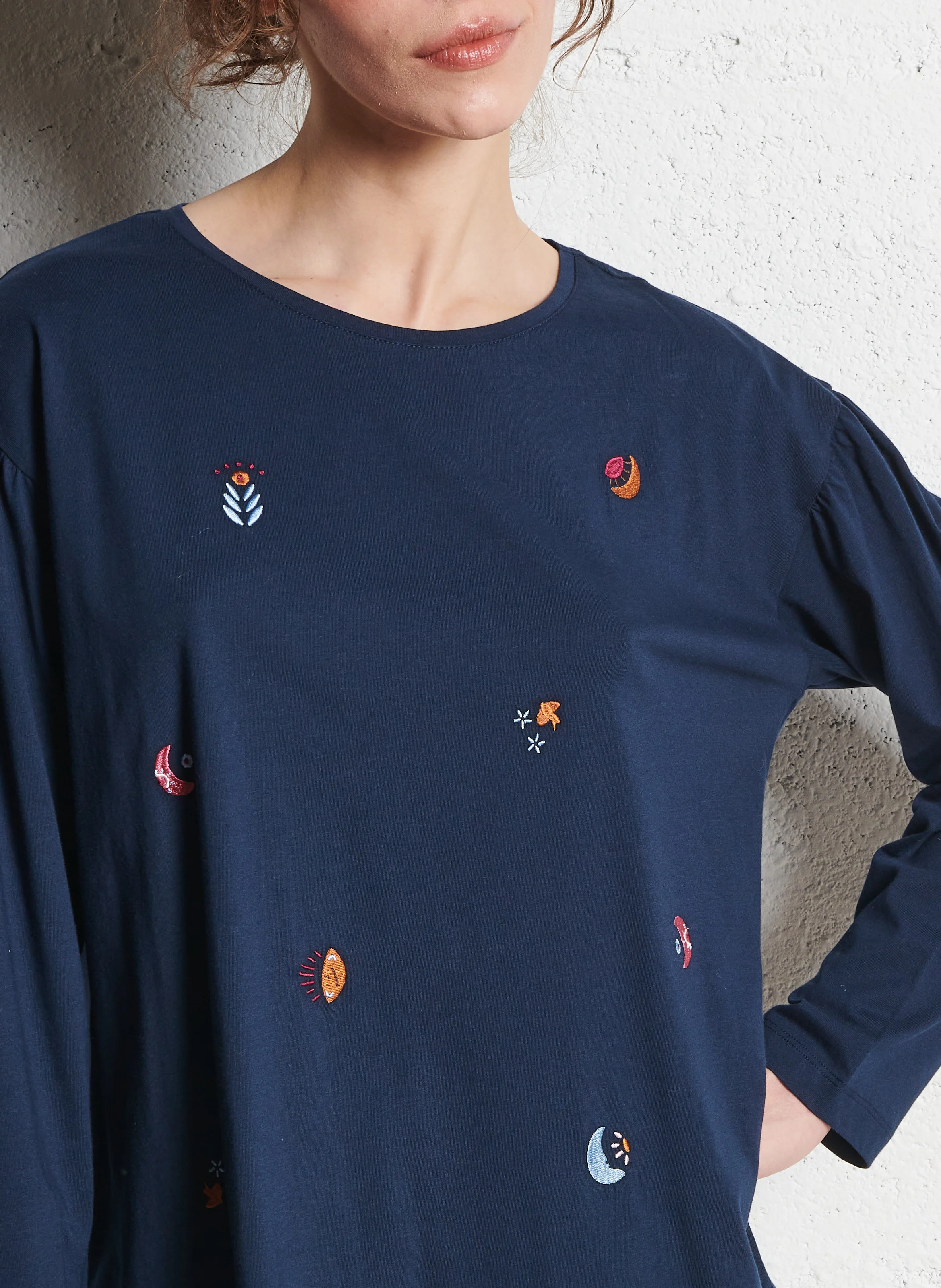 JANANOU - Tee-shirt col rond en coton | Bleu