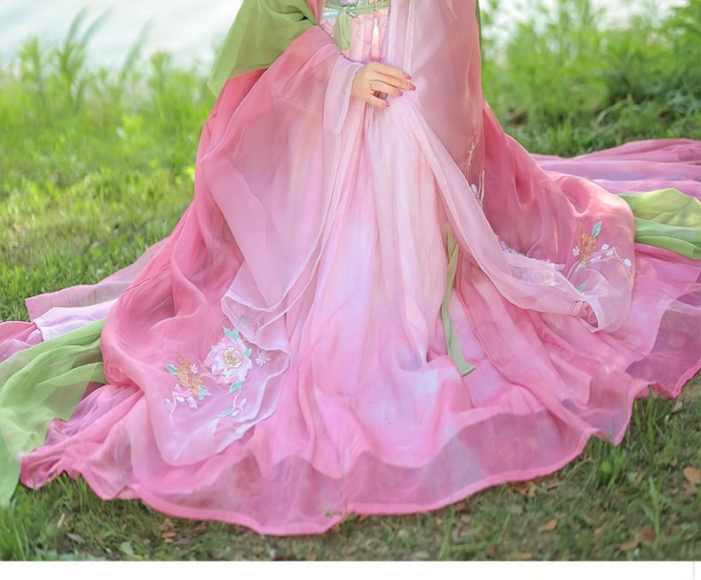 Francoix - Spaghettibandjes bloemen Hanfu jurk / jasje / set