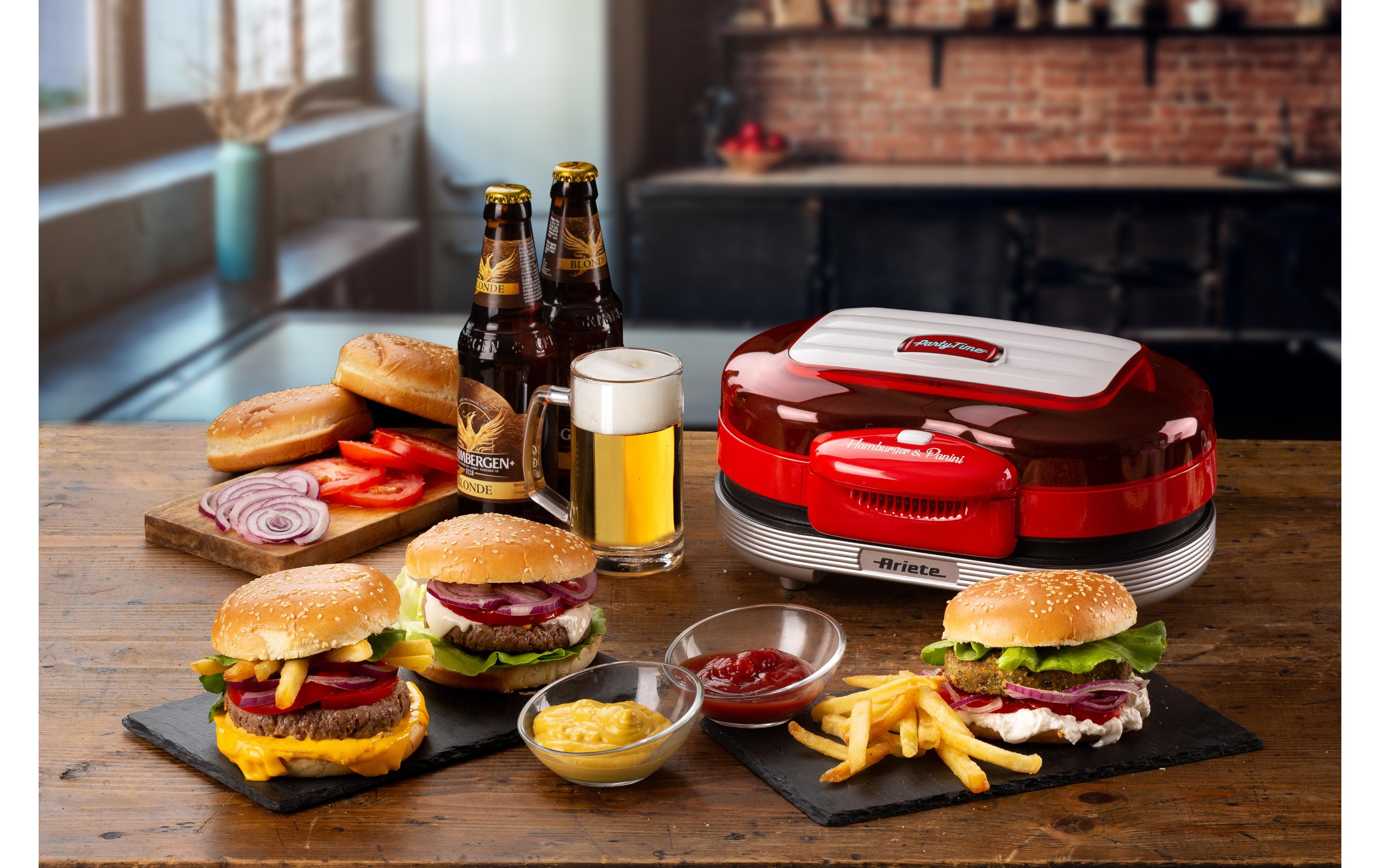 Hamburger-Grill Party Time ARI-205-RD 1200 W, Rot/WeissHamburger-Maschine