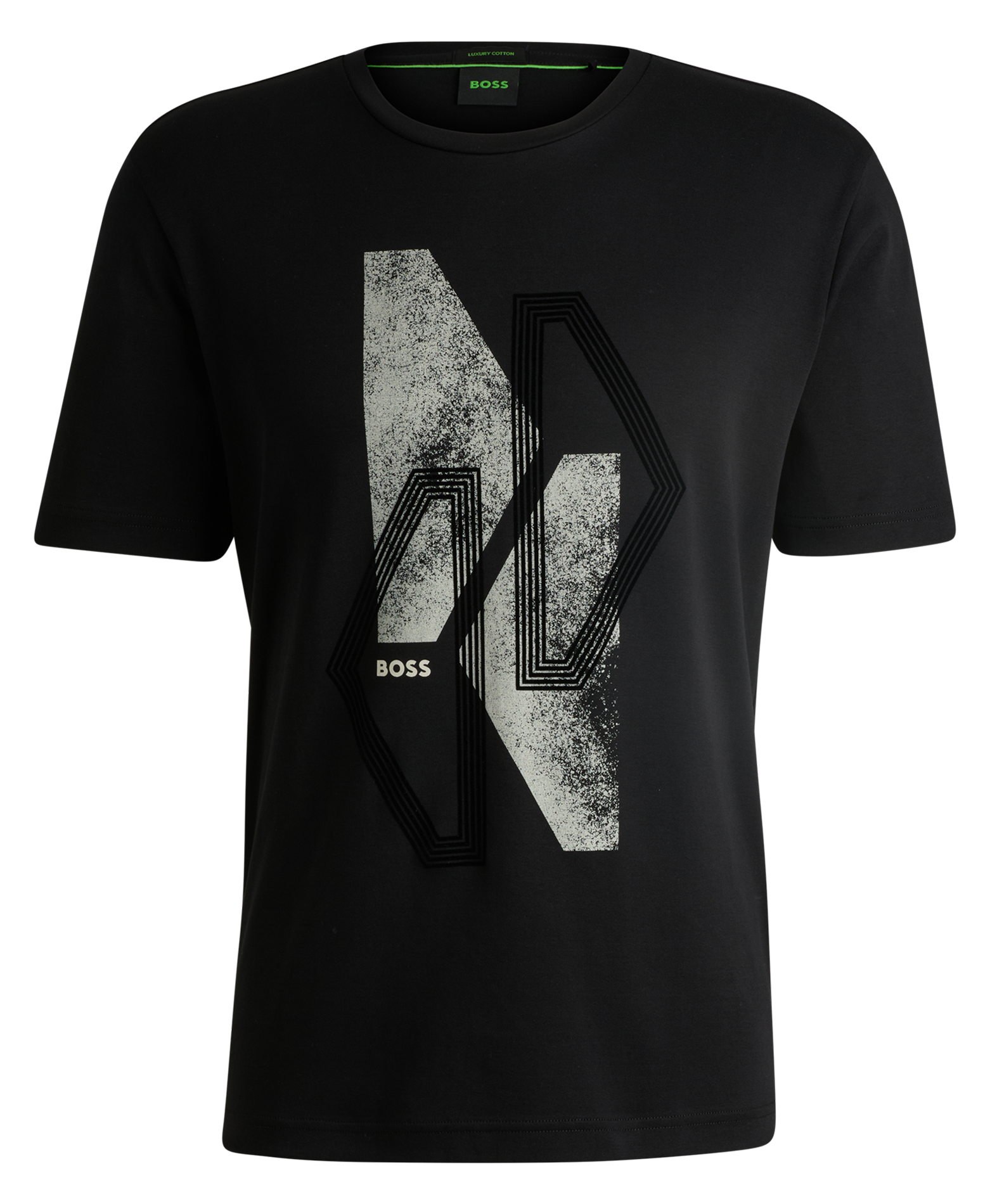 Tee-hirt col rond imprimé en coton| Noir