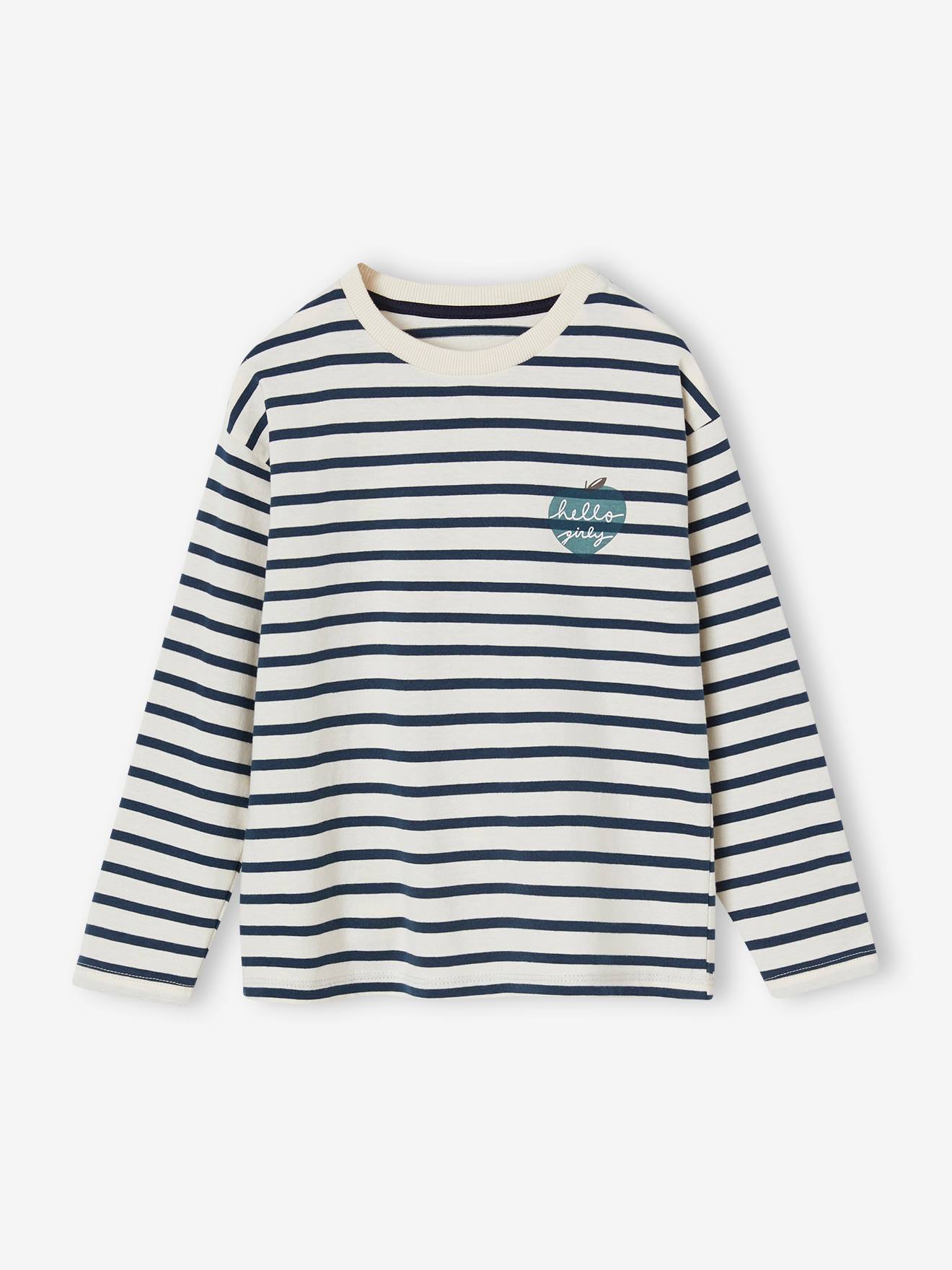 Camiseta listrada azul de manga comprida para meninas