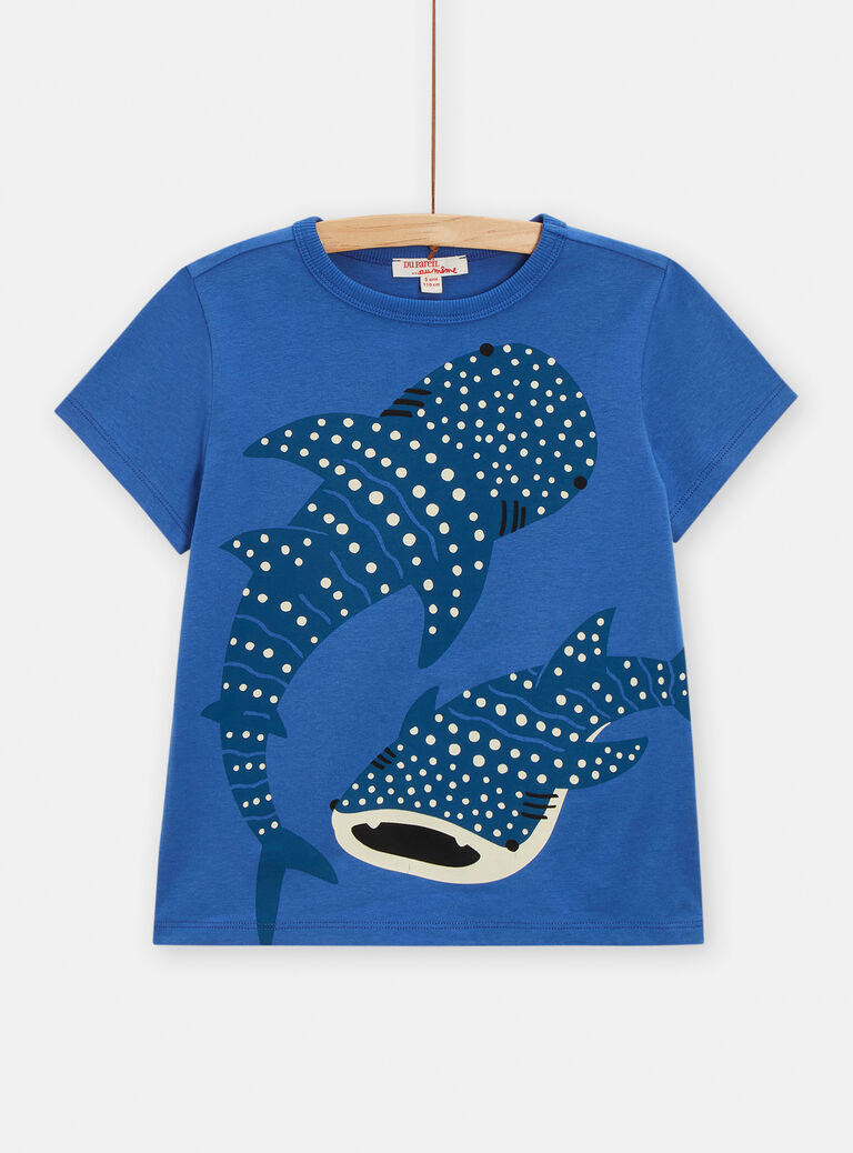 T-shirt bleu électrique animation baleine pour garçon