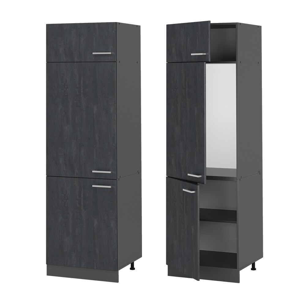 Vicco Kühlumbauschrank R-Line Schwarz Beton Anthrazit 60 cm