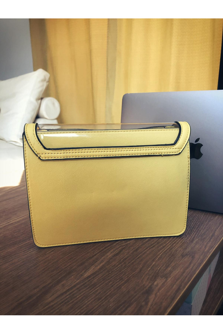 Sac pochette jaune python bimatière