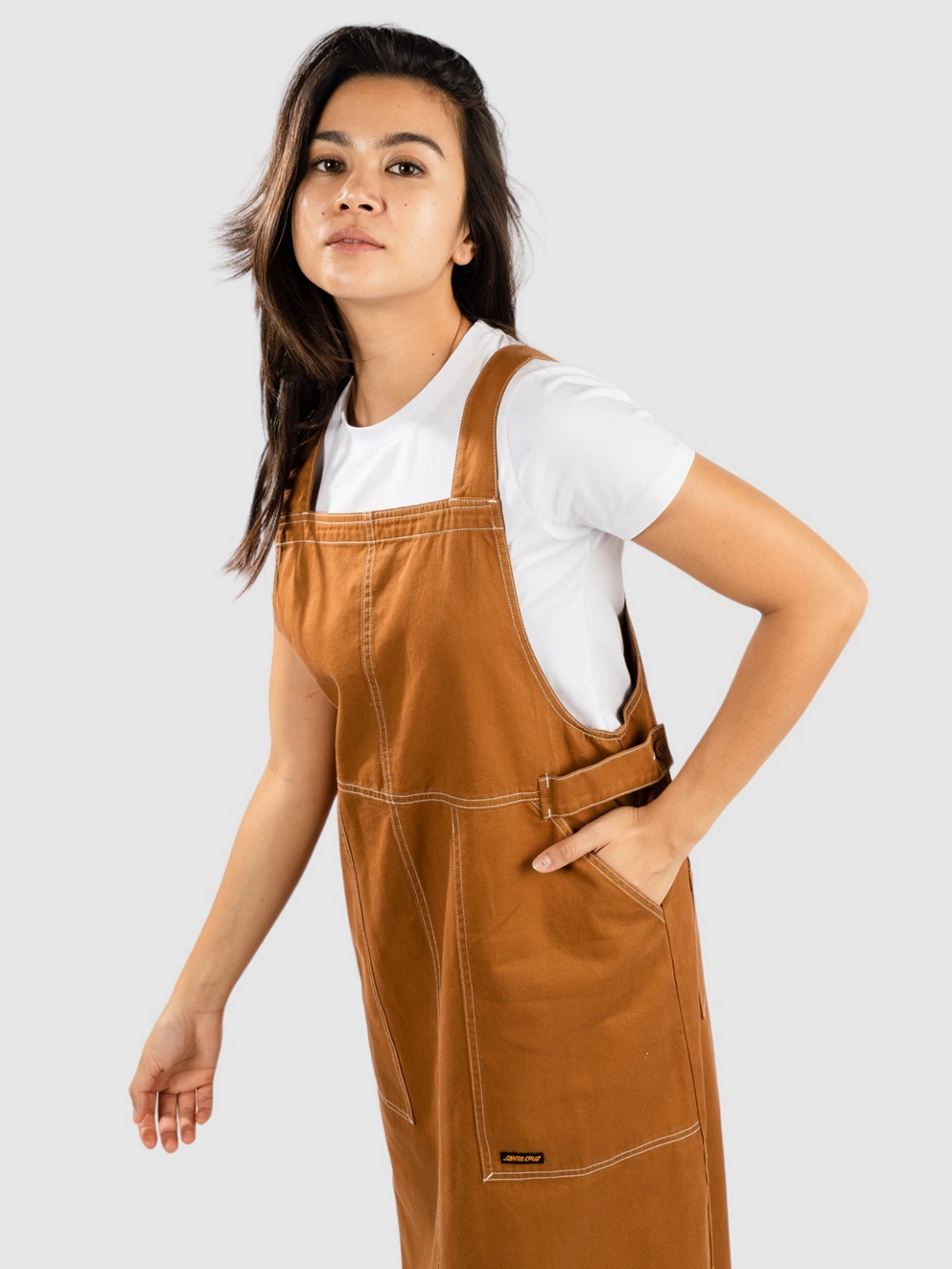 Santa Cruz Classic Pinafore Dress tan/white stitch